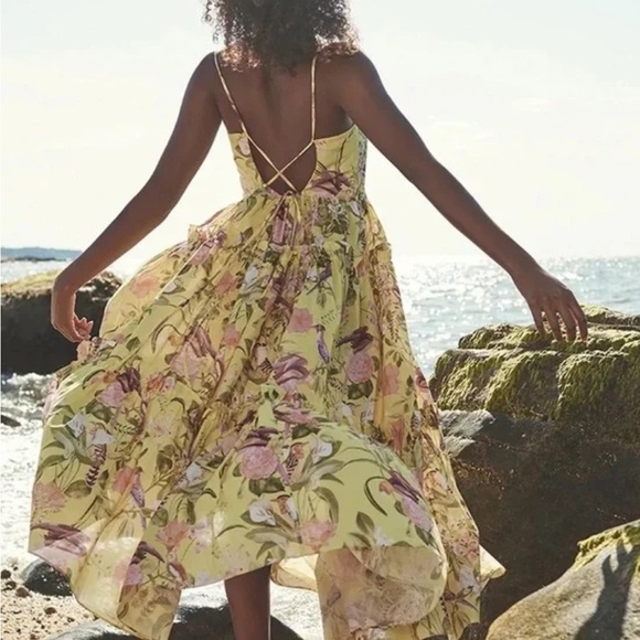 Cara Cara Midi Yellow Harbour Island Dress In Tropical Birds SMALL - Picture 9 of 16